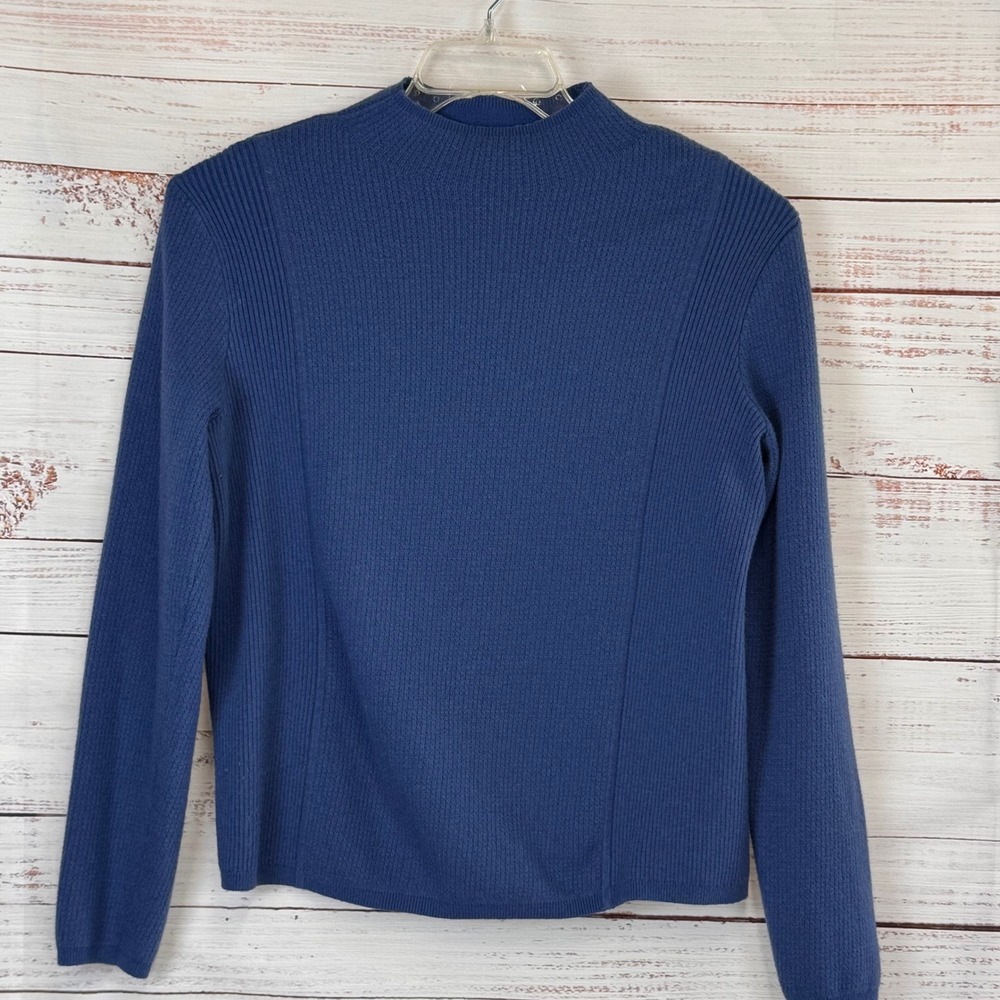 REISS Women Navy Blue Mock Neck Ribbed Knit Sweater Size L Alpaca Blend‎